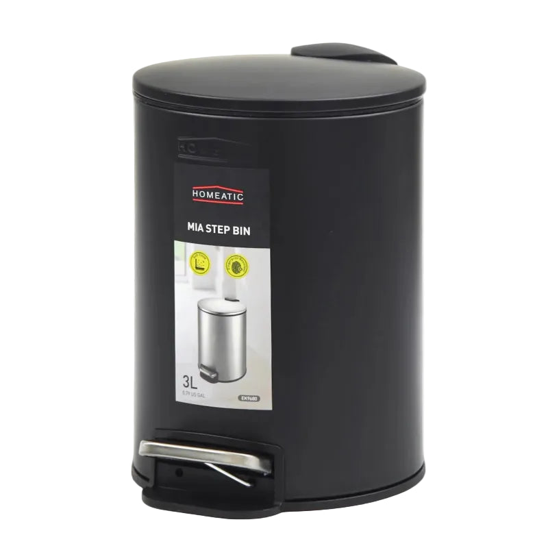 Homeatic Stainless Steel Step Bin 3L Black