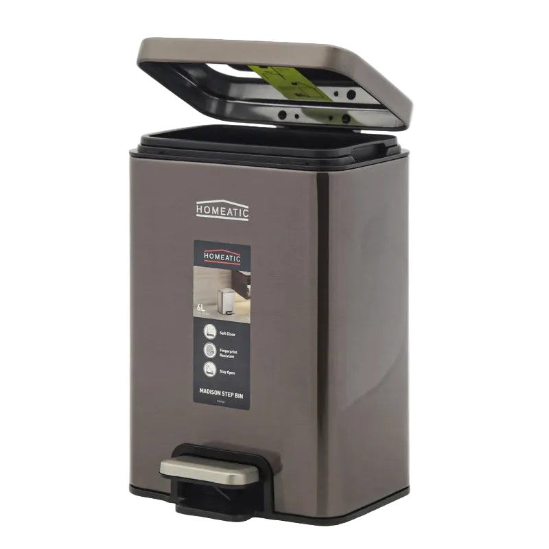 Homeatic Stainless Steel Pedal Bin 6L Metallic Brown