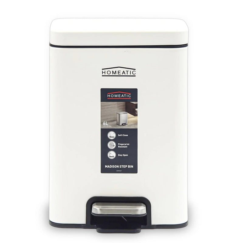 Homeatic Stainless Steel Pedal Bin 6L White