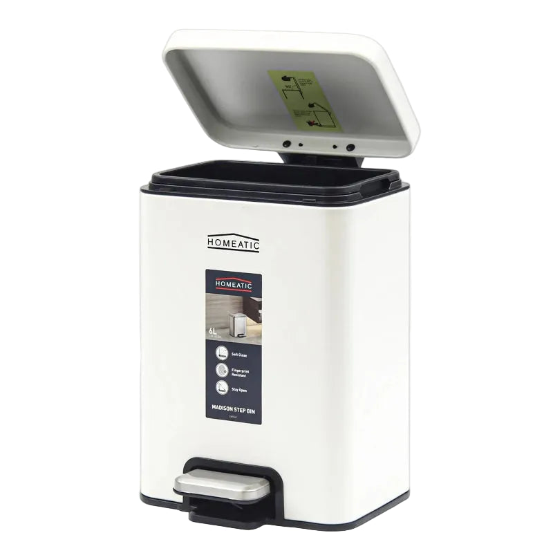 Homeatic Stainless Steel Pedal Bin 6L White