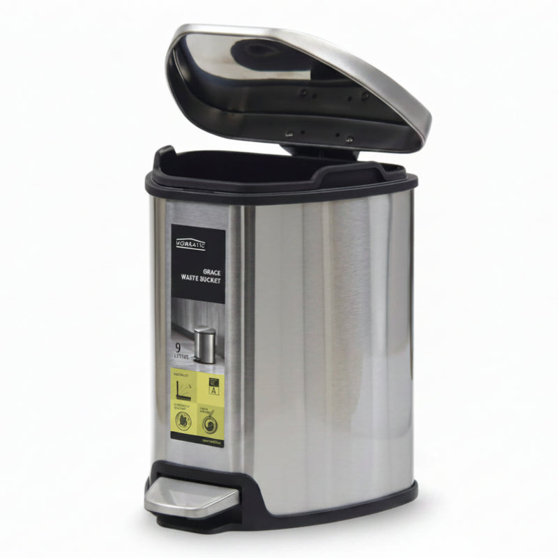 Homeatic Stainless Steel Soft Close Pedal Bin 9L Silver