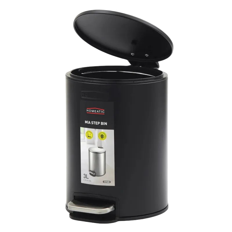 Homeatic Stainless Steel Step Bin 3L Black