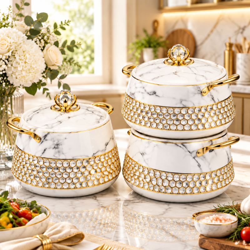 Hotpot Casserole Set White Marble & Gold