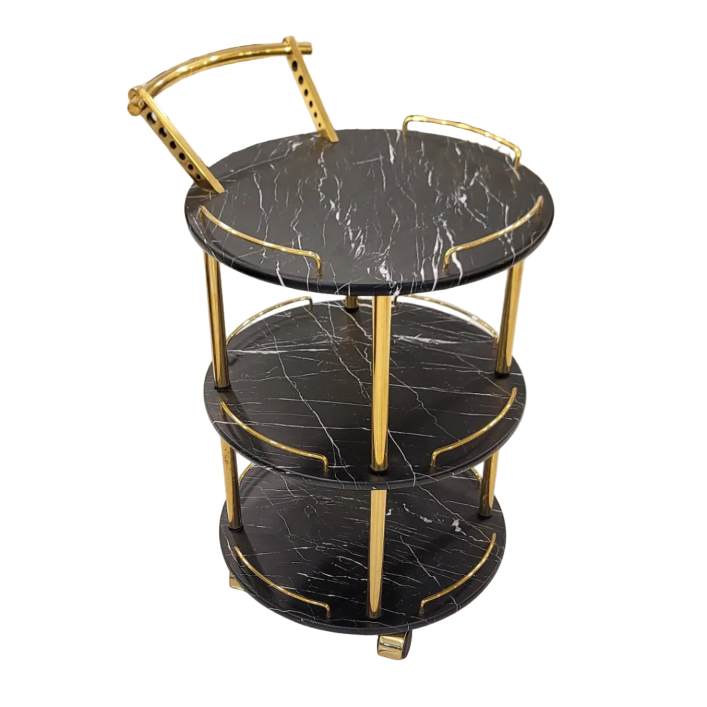 EuroGold Kitchen Tea Trolley Round Black Marble Finish