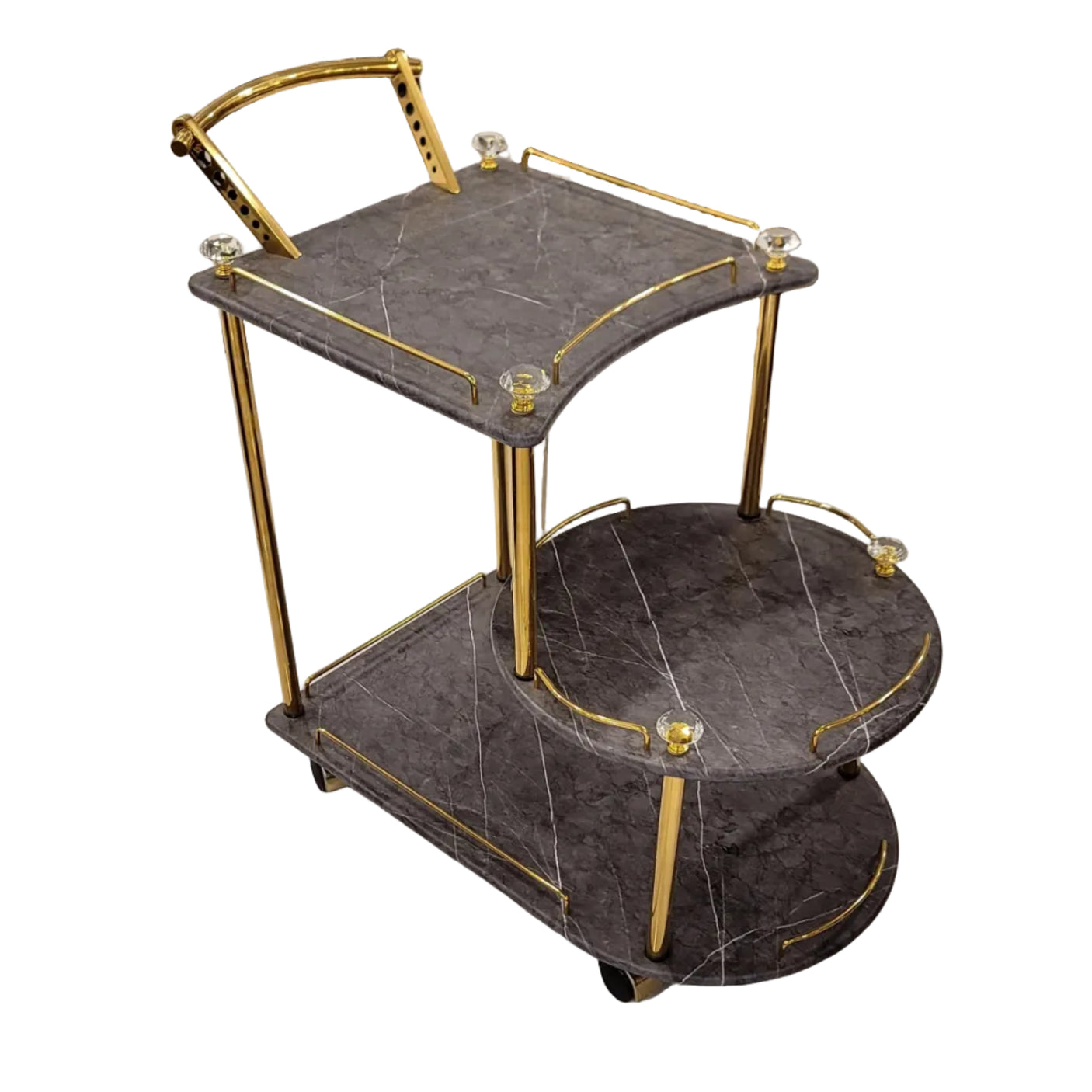Euro Gold Kitchen Tea Trolley Brown Marble Finish