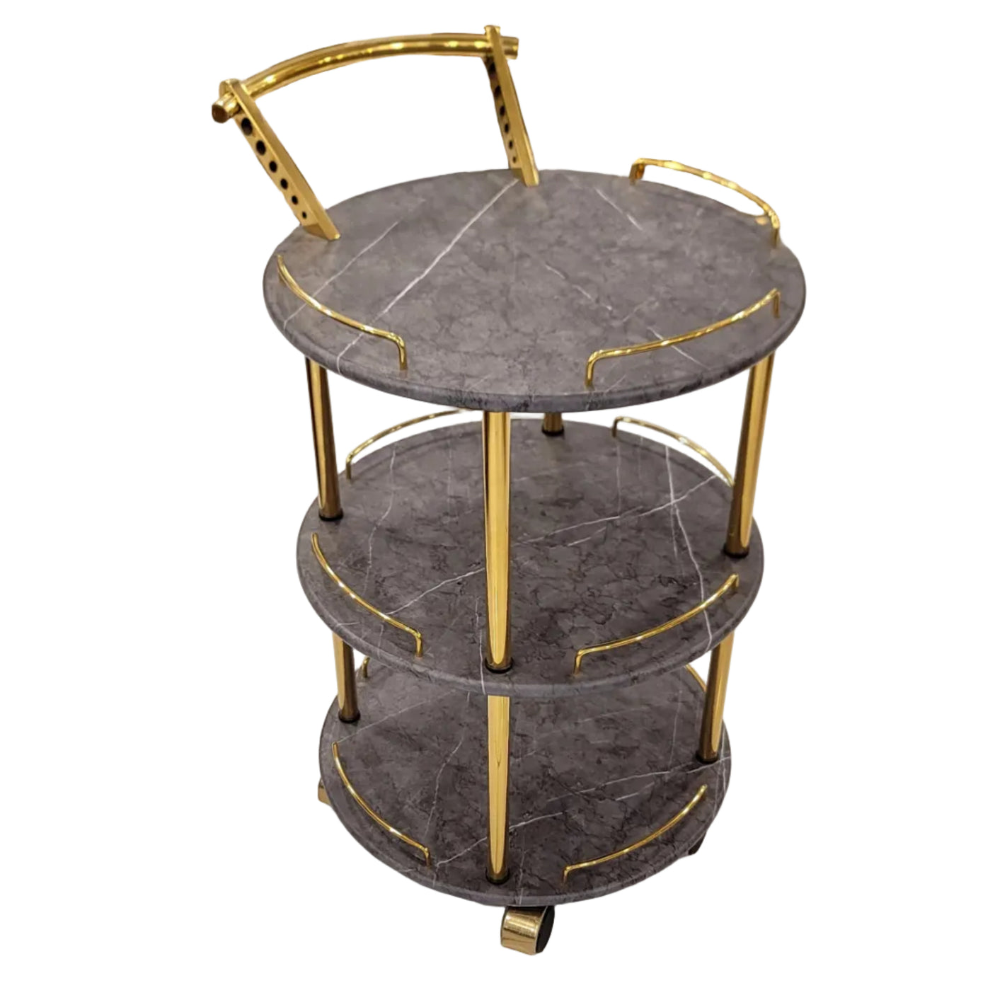 EuroGold Kitchen Tea Trolley Round Brown Marble Finish