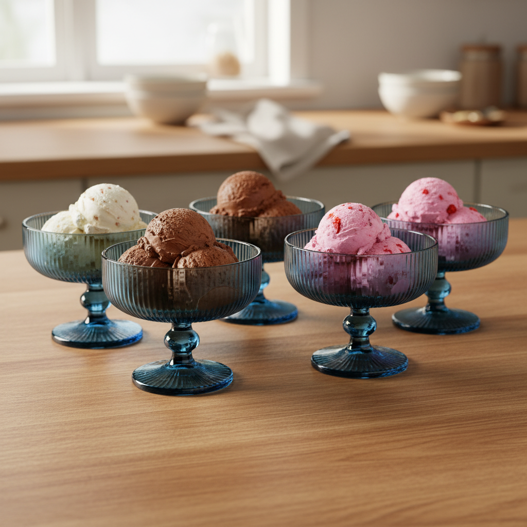 Ice Cream Cup Dark Blue Stripes 310ml (Set of 6)