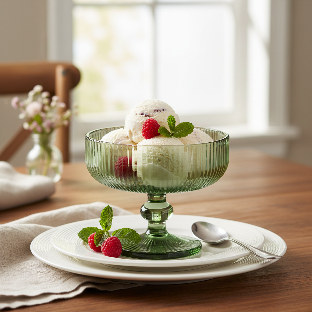 Ice Cream Glass Bowl Moss Green Stripes 310ml