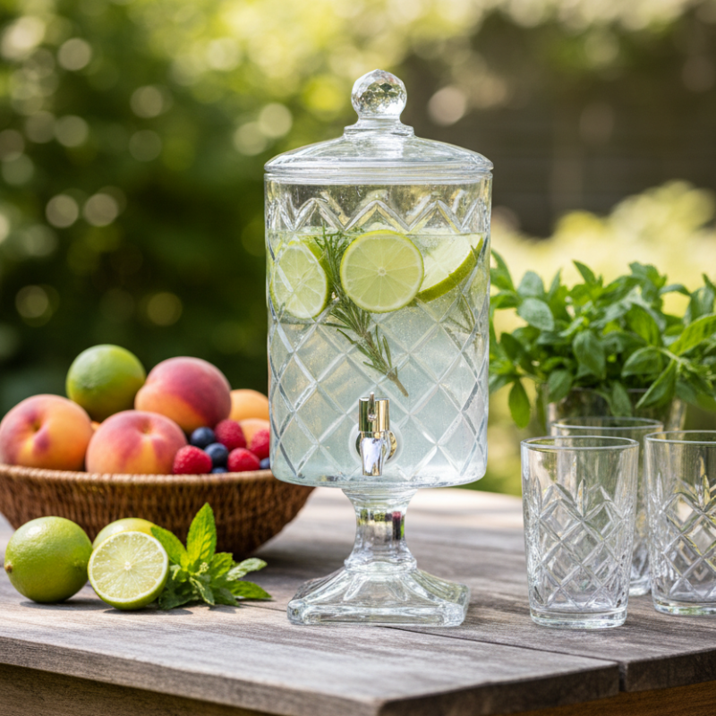 Diamond Cut Glass Beverage Dispenser 4.5L
