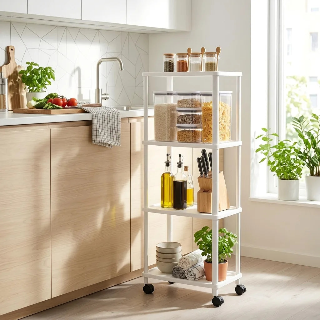 Kitchen Storage Four Shelf Trolley White (Made in Portugal)