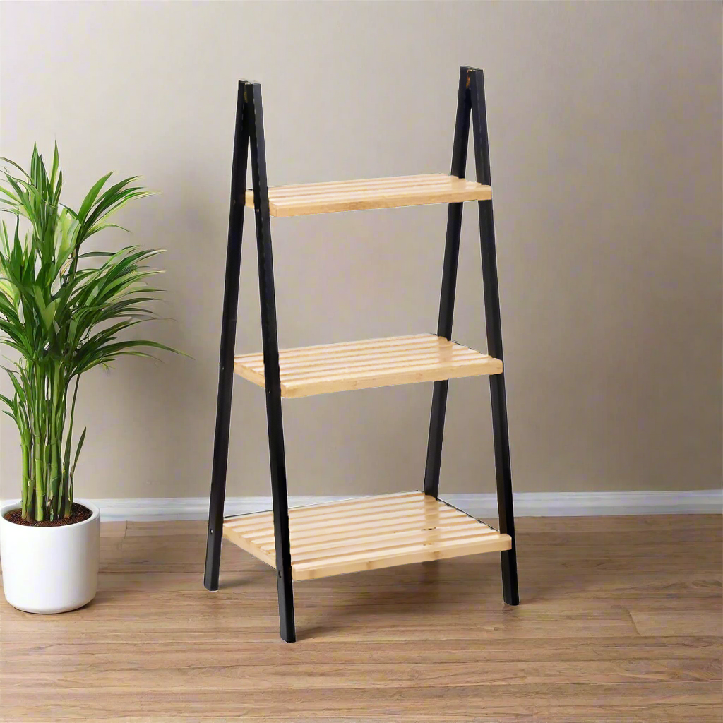 Ladder Rack 3 Shelves Bamboo Black