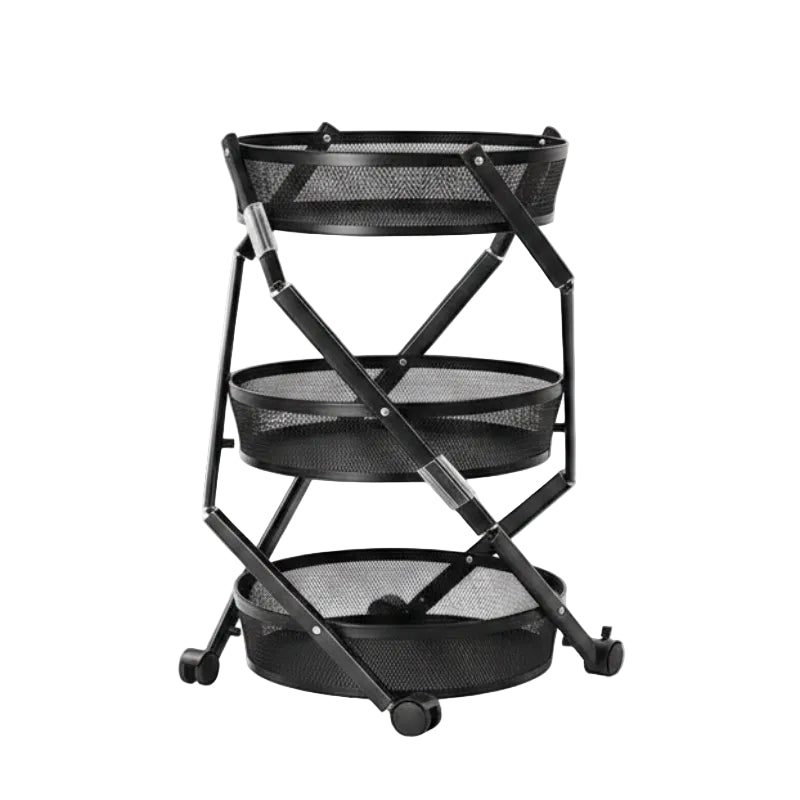 3 Tier Round Rotating Storage Trolley With Wheels Black