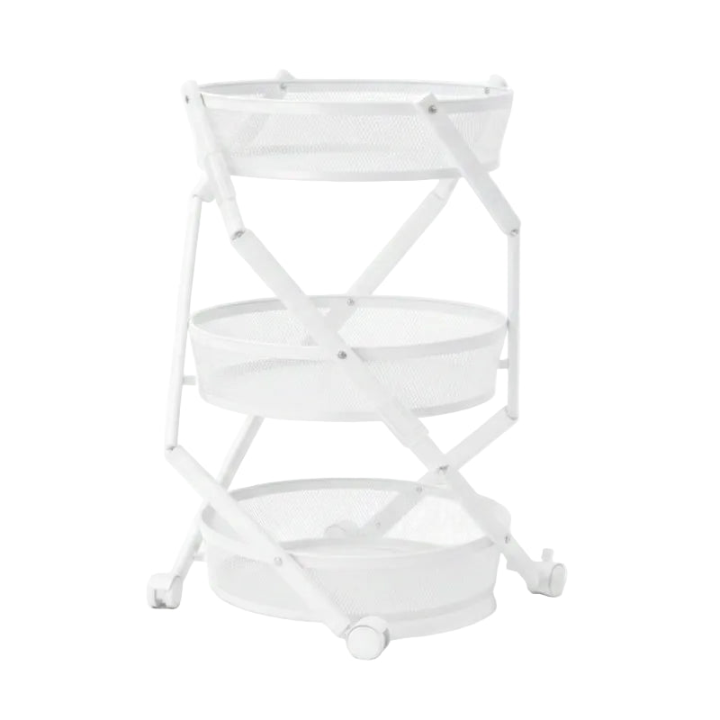 3 Tier Round Rotating Storage Trolley With Wheels White