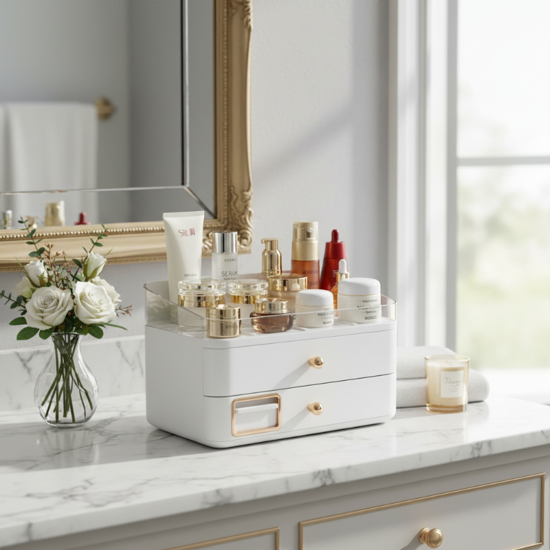 Makeup Organizer With Duo Drawers White