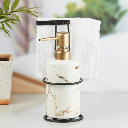 Marble Liquid Soap Dispenser With Black Stand