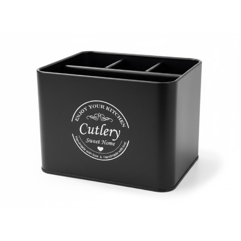 Metal Squared Cutlery Tray Black 4 Compartments