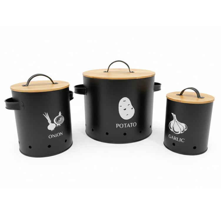 Metal Storage Canister Black With Lid & Handle (Set of 3)