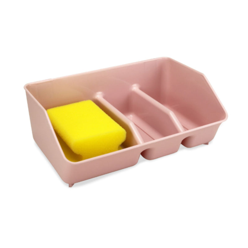 Multi-Compartment Plastic Sink Caddy with Sponge