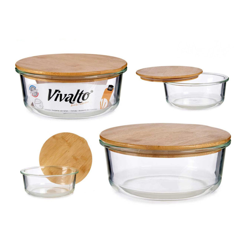 Round Glass Lunch Box With Bamboo Cap 950ml