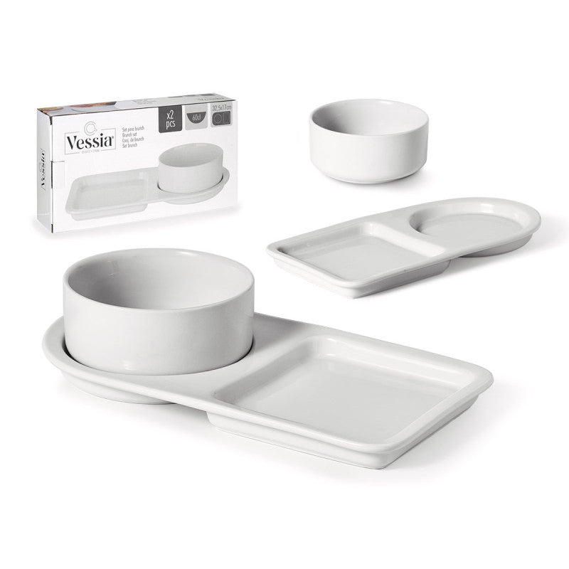 Porcelain Plate With Bowl White