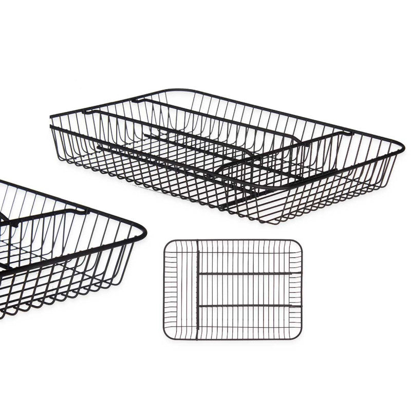 Metal Cutlery Tray 4 Compartments Black