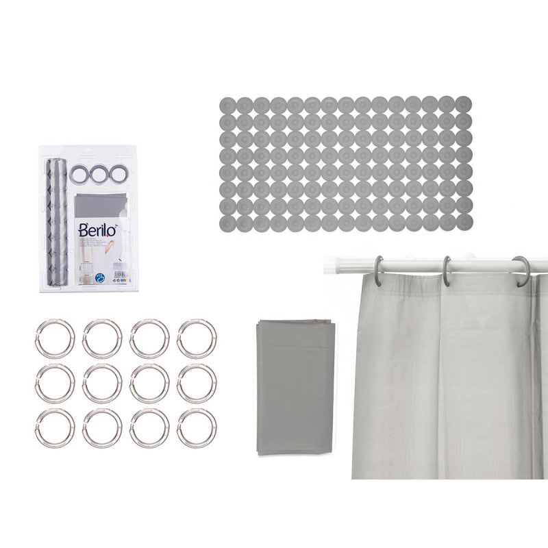 Bathroom Curtain Peva and Shower Mat Grey Set