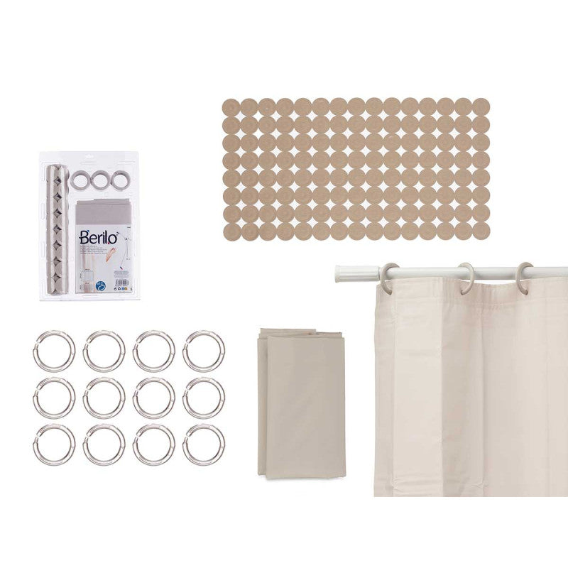 Bathroom Curtain and Shower Mat Beige Set