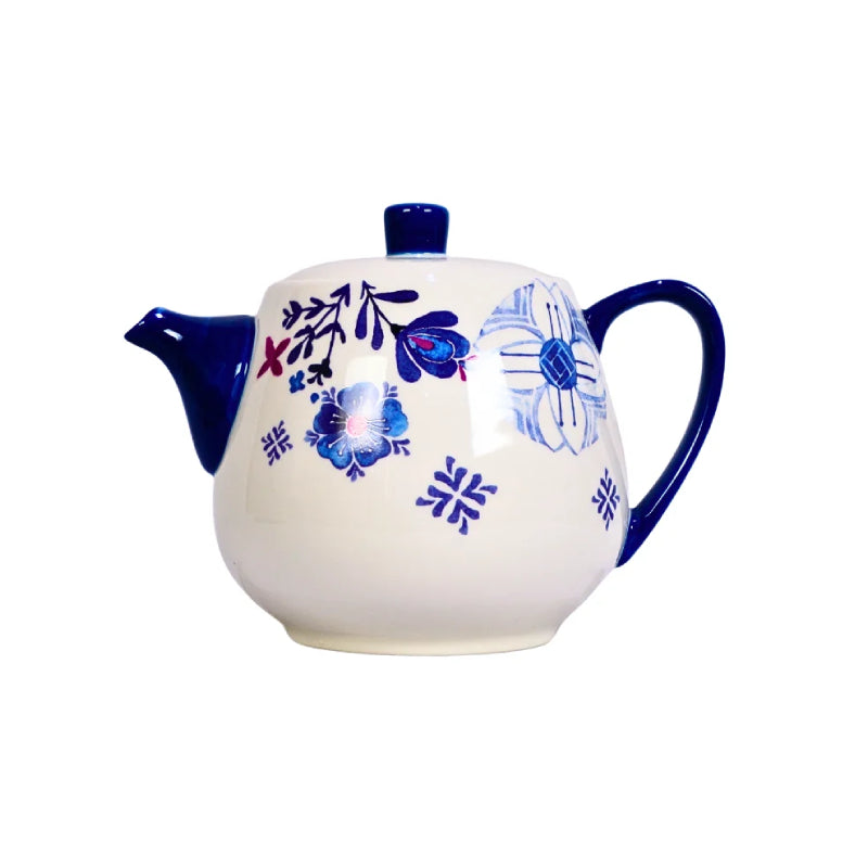 Porcelain Tea Set White (Set of 16pcs) Blue Flower