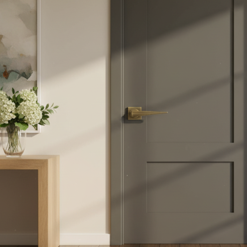 Door Lock Handle On Straight Square Rose AB