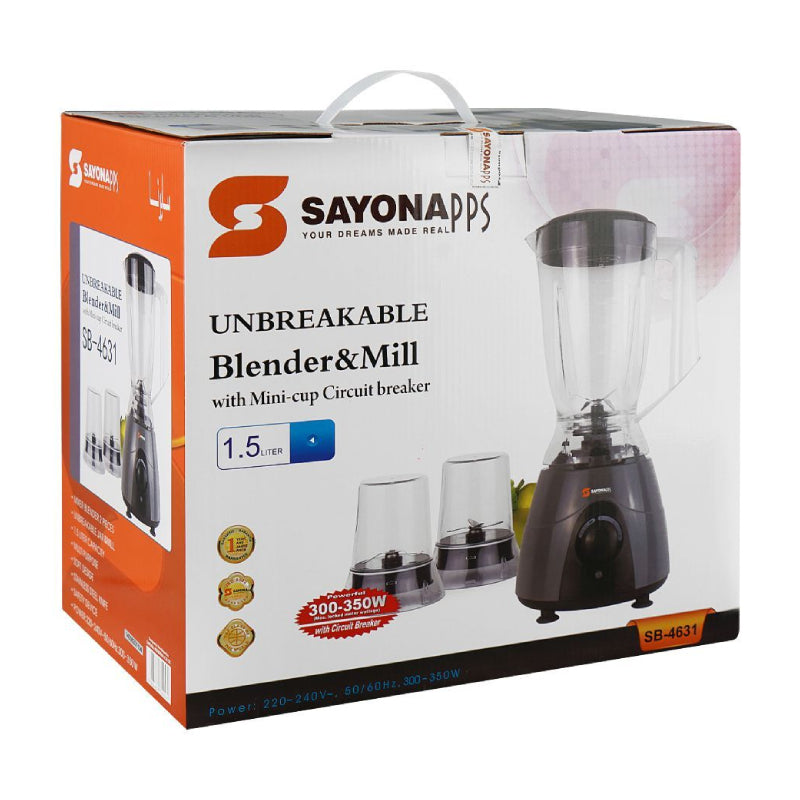 Sayona Unbreakable Blender & Mill With Mini Cup Circuit Breaker