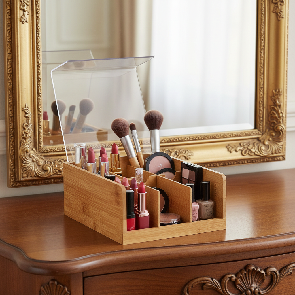 Bamboo Storage Box With 6 Compartments