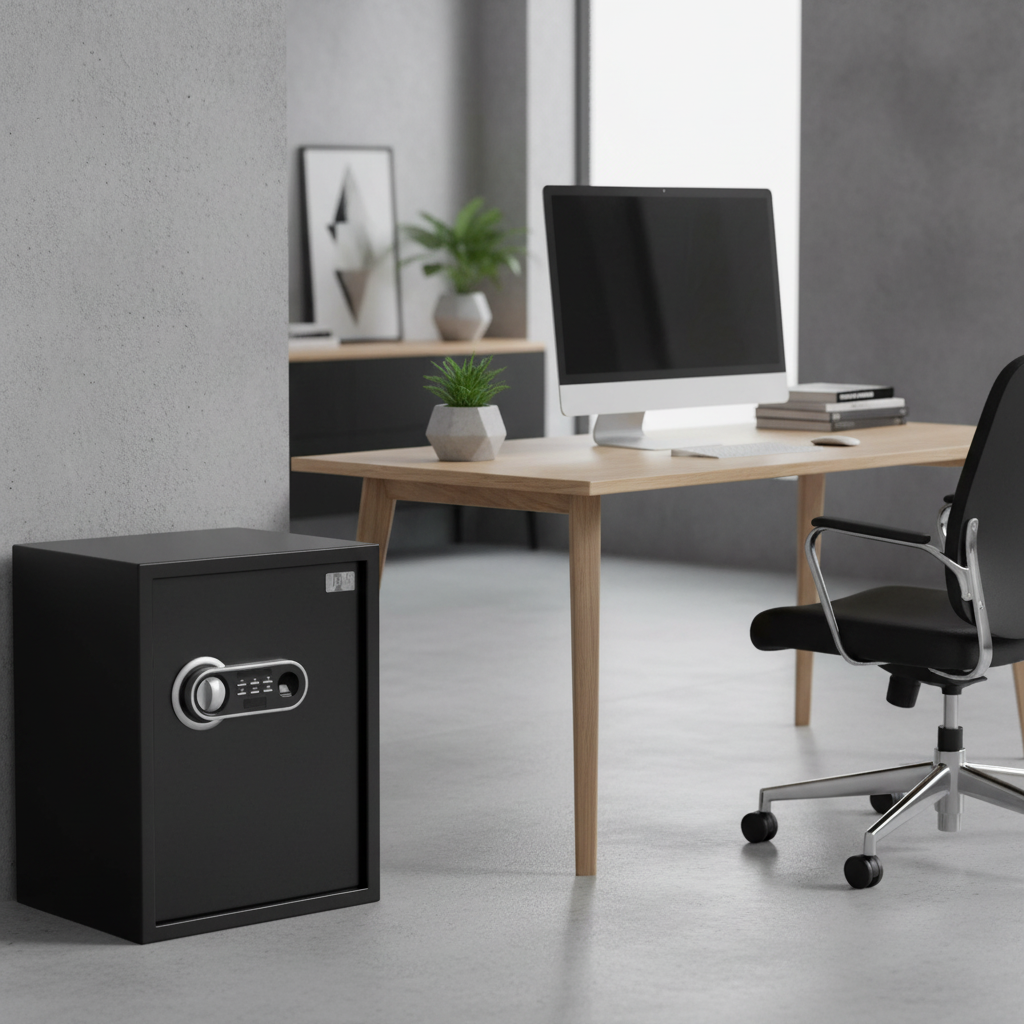 XXL smart biometric steel safe, black, front keypad and handle