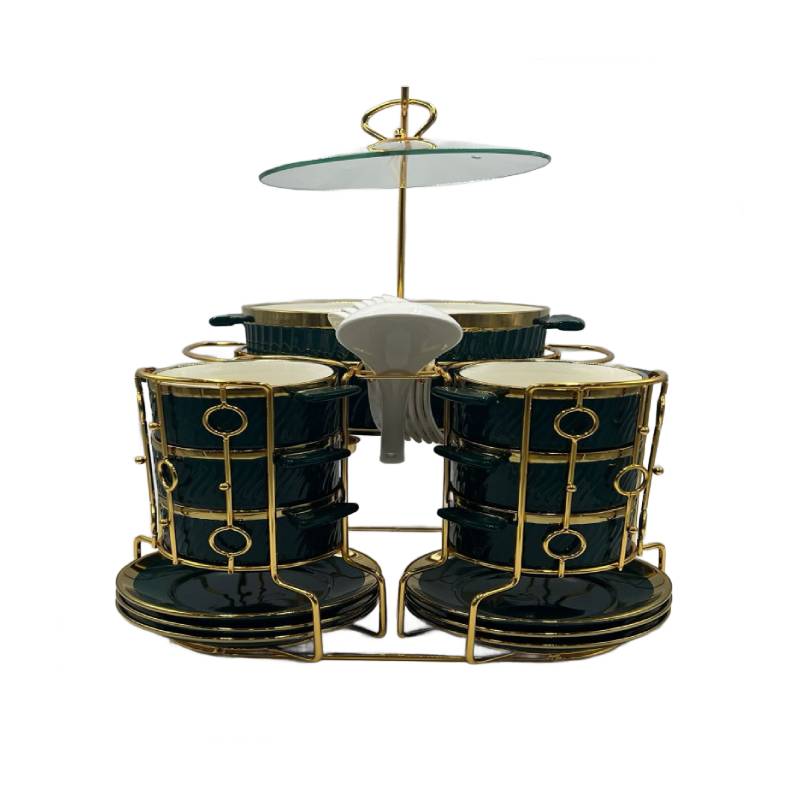 22 PCs Soup Set With Gold Stand (Green)