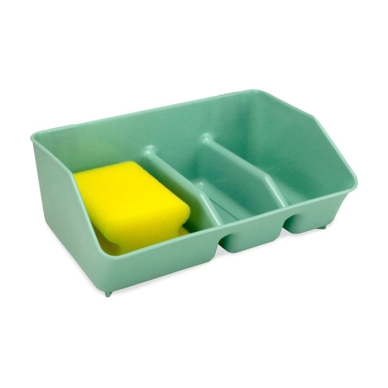 Multi-Compartment Plastic Sink Caddy with Sponge