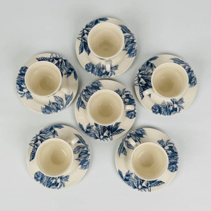 Botanical Leaf Blue Cup Saucer Set 12pcs
