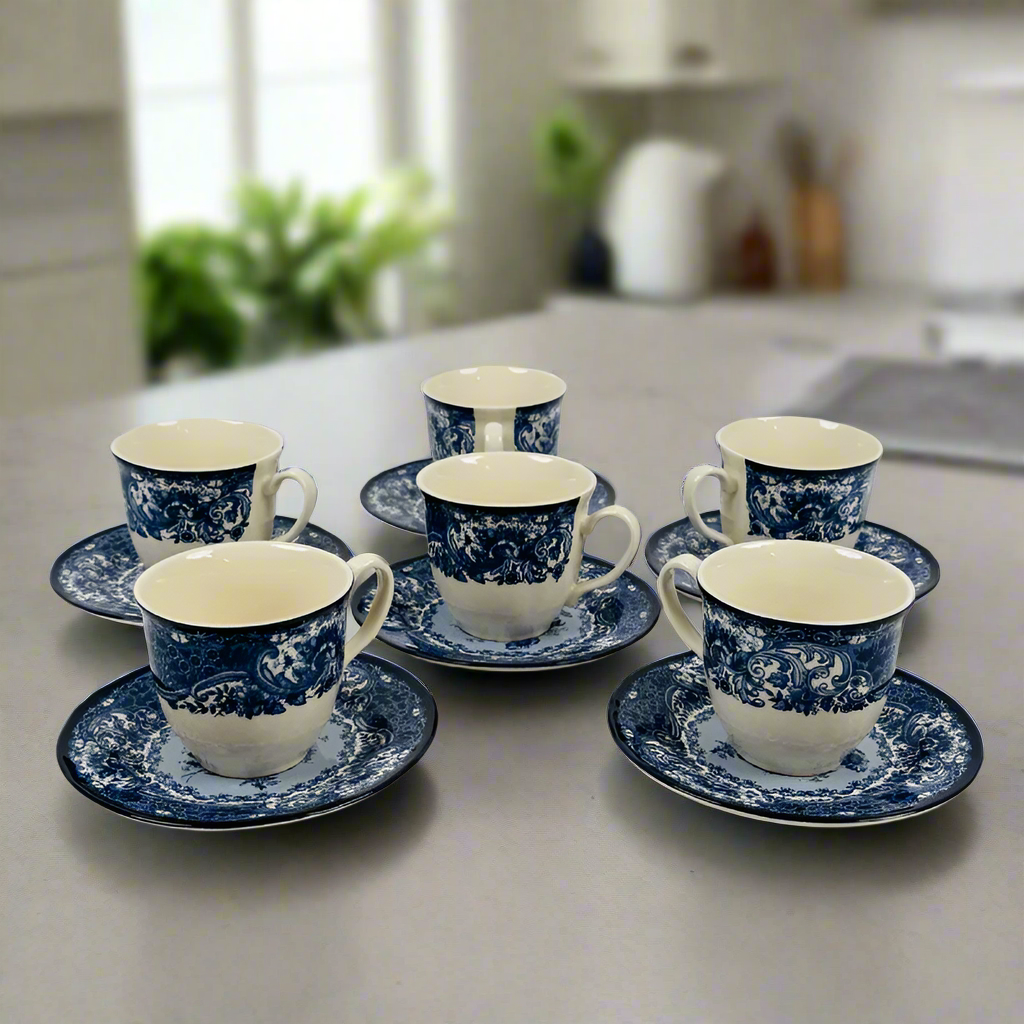 Divine Dark Blue Cup Saucer Set 12pcs