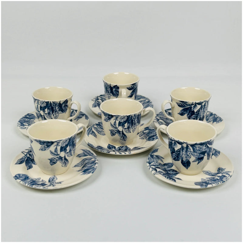 Botanical Leaf Blue Cup Saucer Set 12pcs