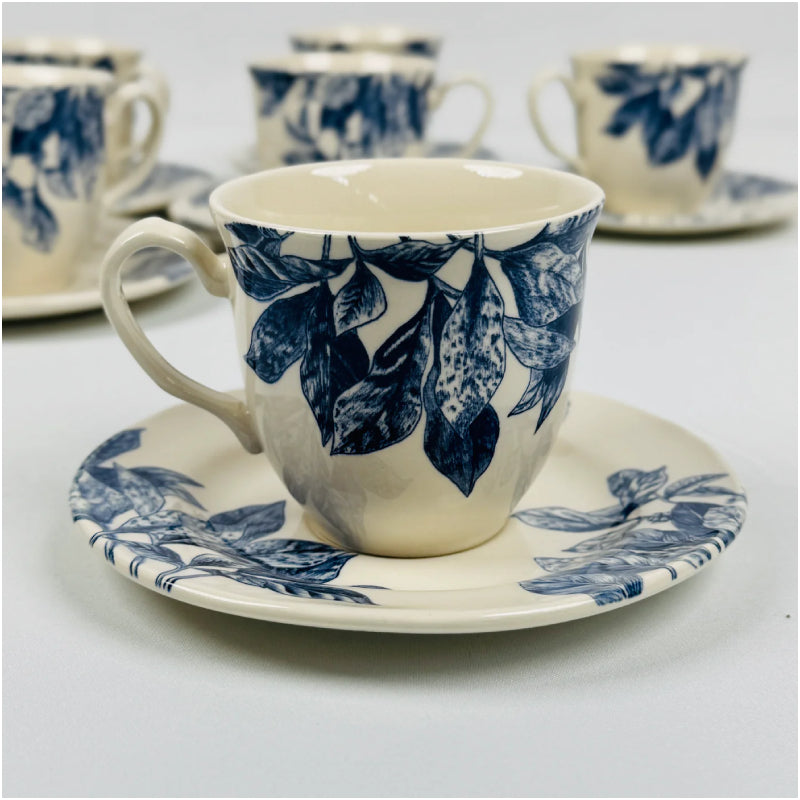 Botanical Leaf Blue Cup Saucer Set 12pcs
