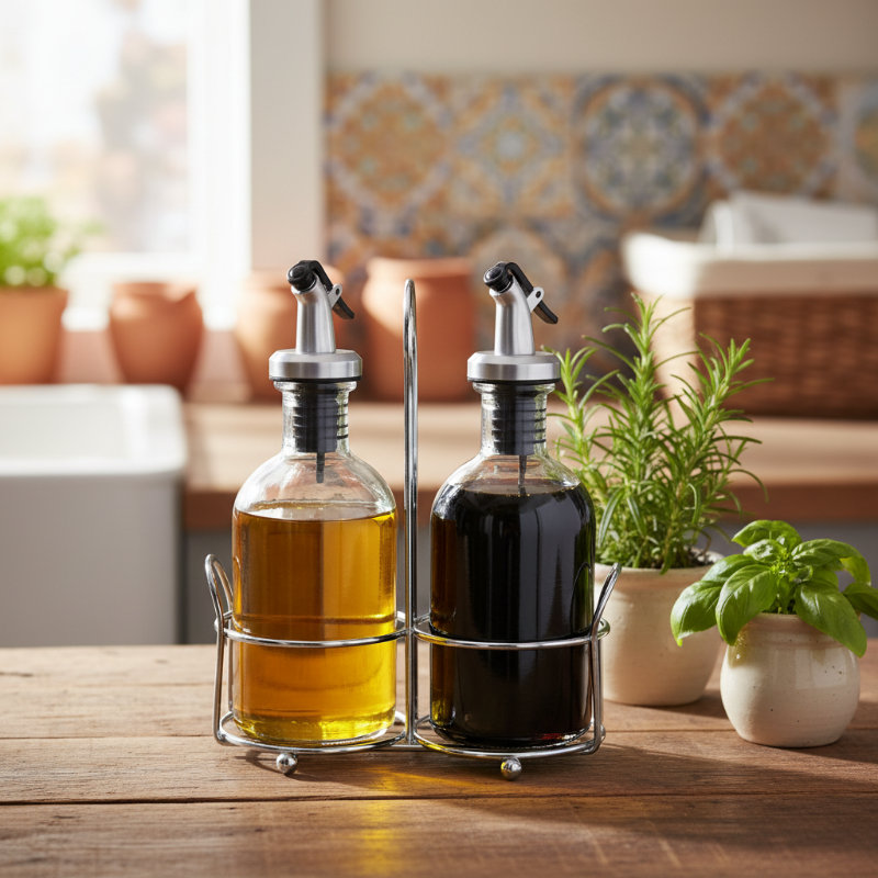 Oil & Vinegar Dispenser Glass Bottle Set 2Pcs
