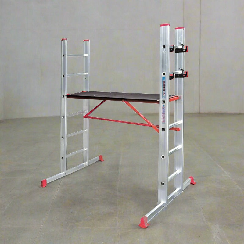 Material: Aluminum Height: 16.5ft Number of Steps: 2 x 17 steps Profile Sizes: 90 x 25mm Weight: 65 Kgs Made in Turkey