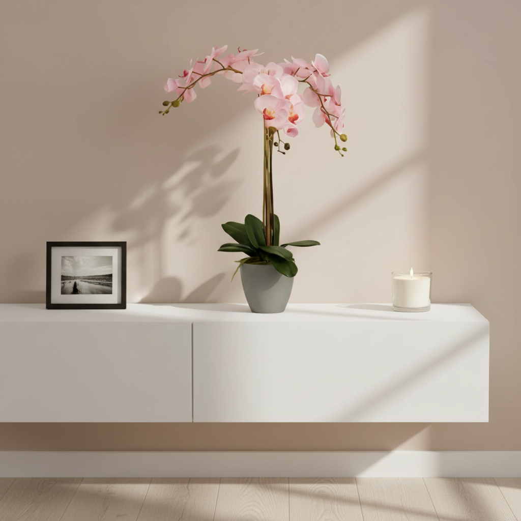 Artificial Pink Orchid Grey Conical Jumbo Pot