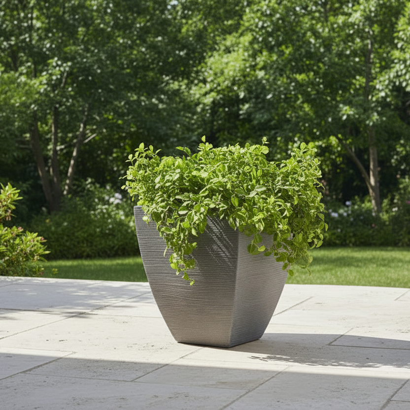 Planter Ribbed Light Grey