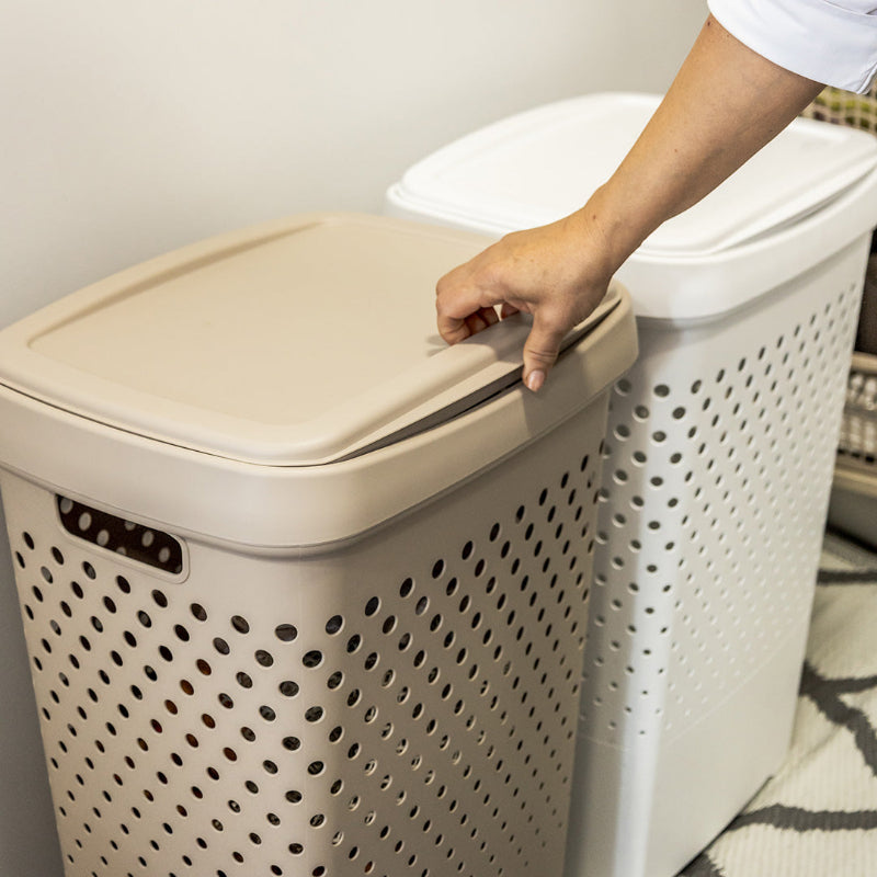 Plastic Laundry Basket 70L Beige