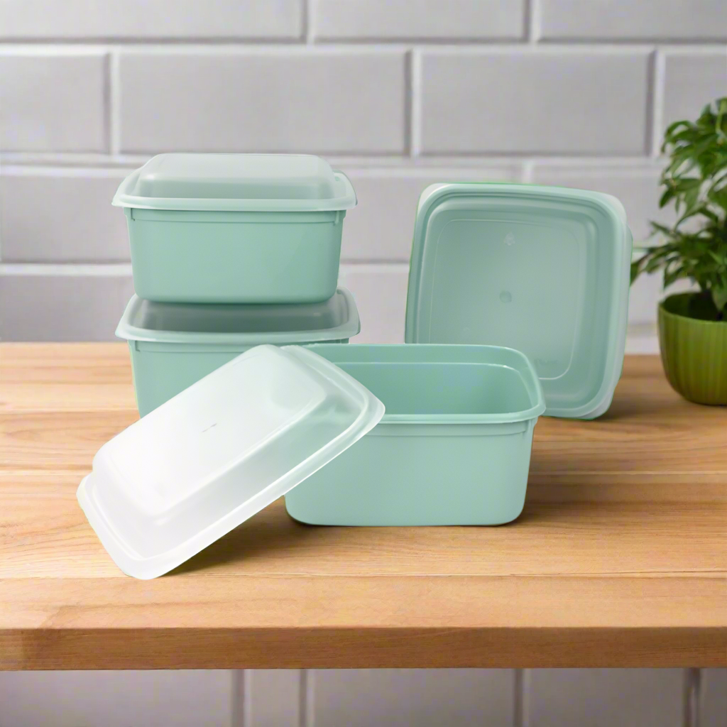 Plastic Lunch Box Green 2Ltr (Set of 4)