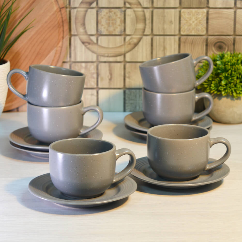 Porcelain Cup & Saucer 220ml Charcoal (Set of 12)