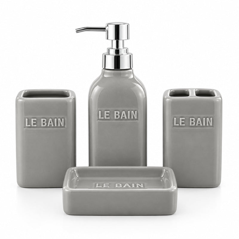 Premium Ceramic Bathroom Set Grey (Set of 4 Pcs)