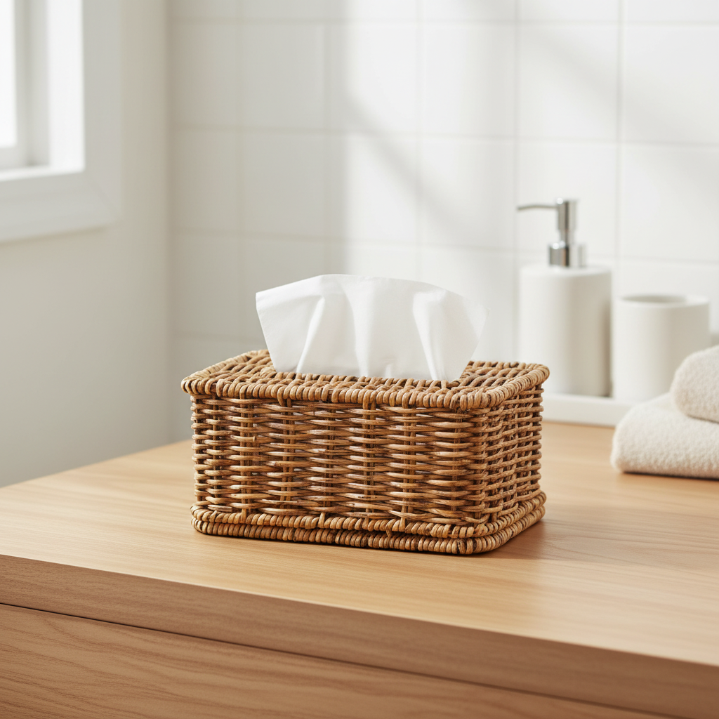 Rattan Tissue Box Brown