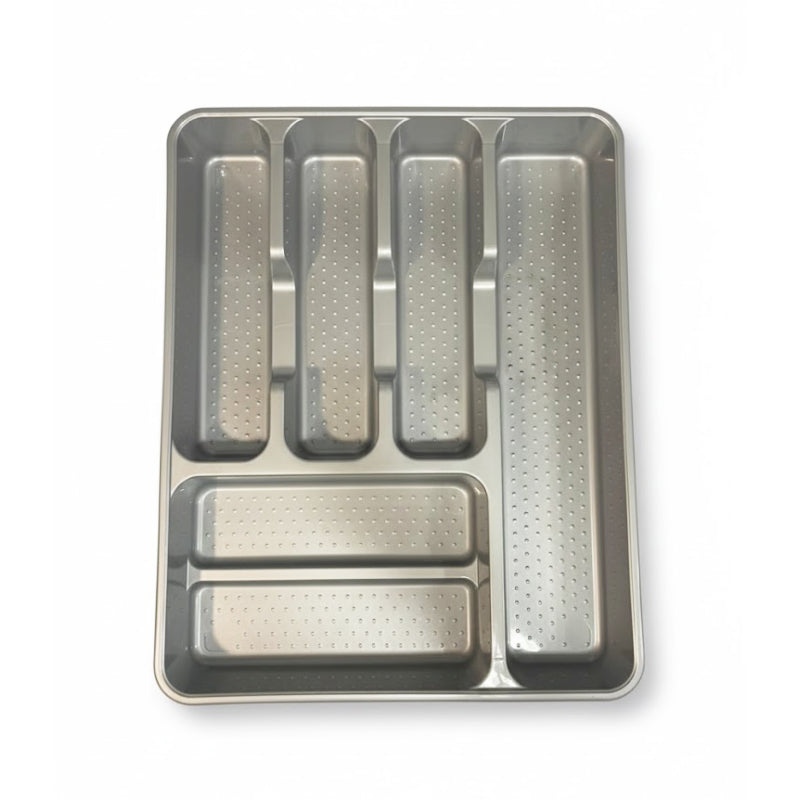 Rectangle Plastic Cutlery Tray With 5 Compartments Grey