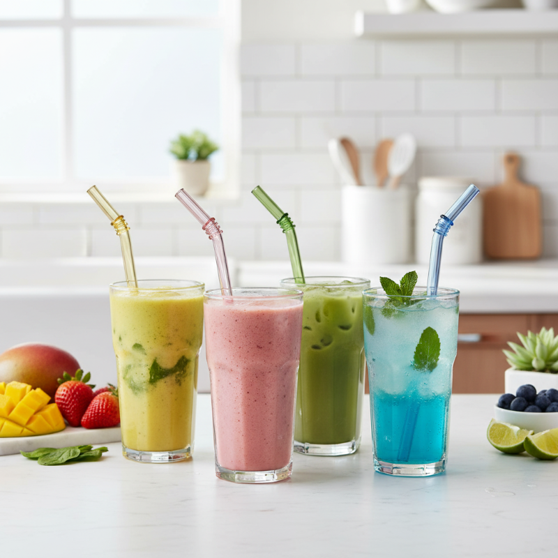 Reusable Glass Straws & Cleaning Brush Set of 5Pcs