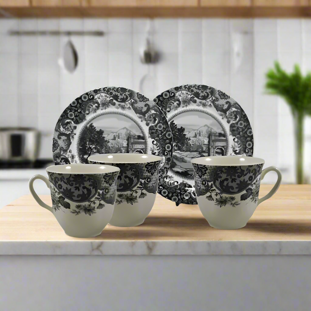 Rome Grey Cup Saucer Set 12pcs